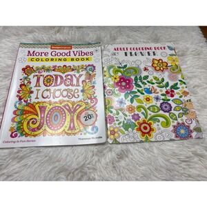 More Good Vibes & Flower Adult Coloring Book Set -  2 Books